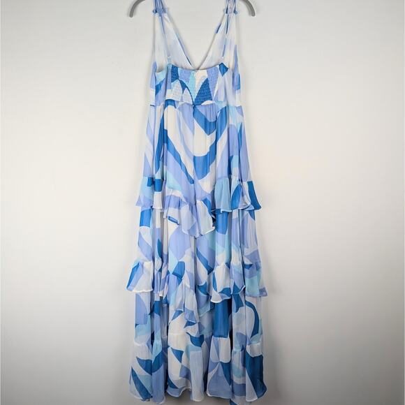VICI Blue White Tiered Ruffle Maxi Dress Sz M Ethereal Resort Coastal Boho Beach - Picture 6 of 9